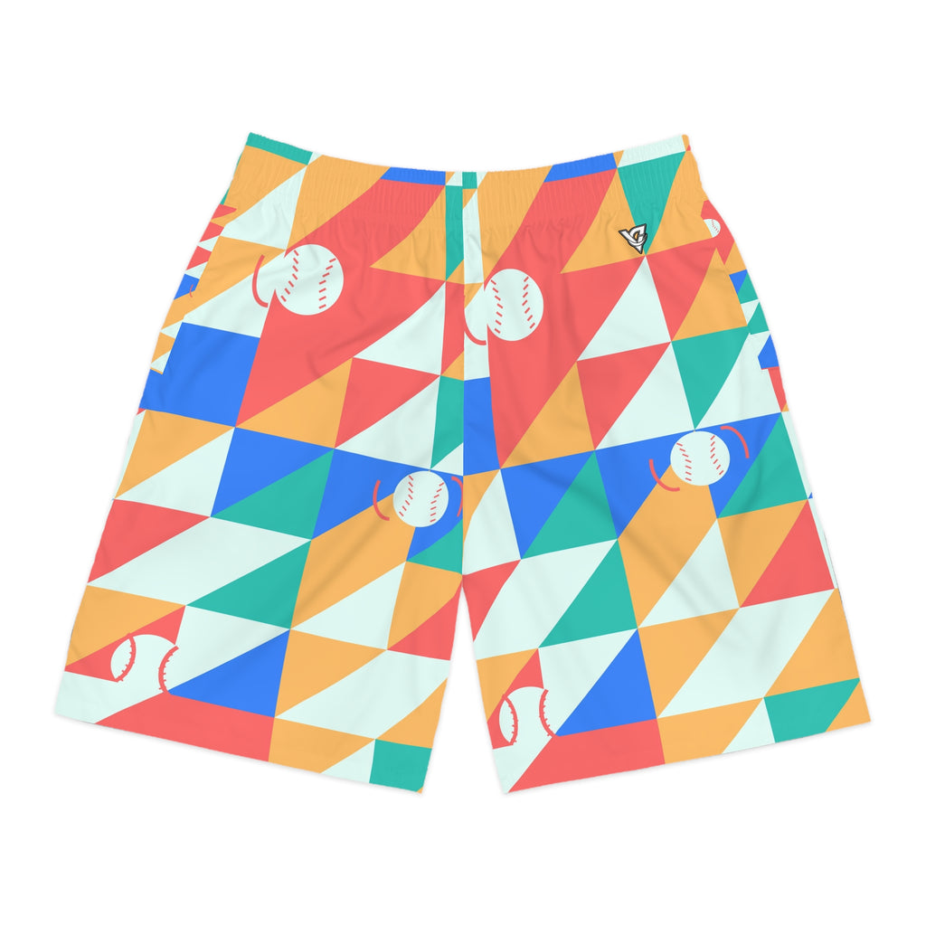 Baseball & Softball Sea Glass Prism Block Men's Athletic Shorts with Pockets