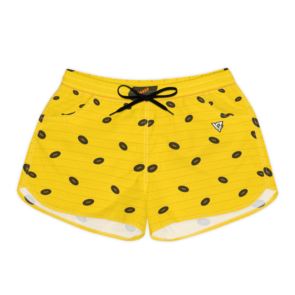 Football Neon Citrus Gridiron Women's Athletic Shorts with Pockets