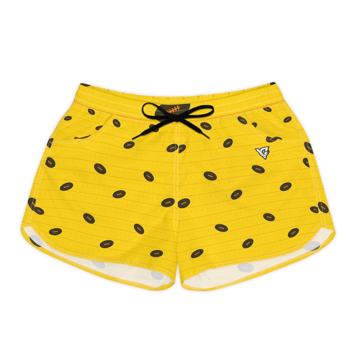 Football Neon Citrus Gridiron Women's Athletic Shorts with Pockets