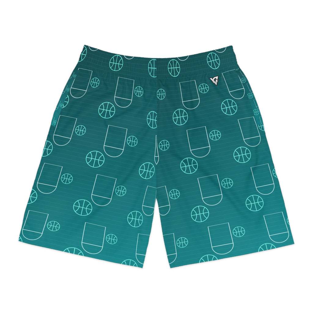 Basketball Teal Wave Court Seam Men's Athletic Shorts with Pockets