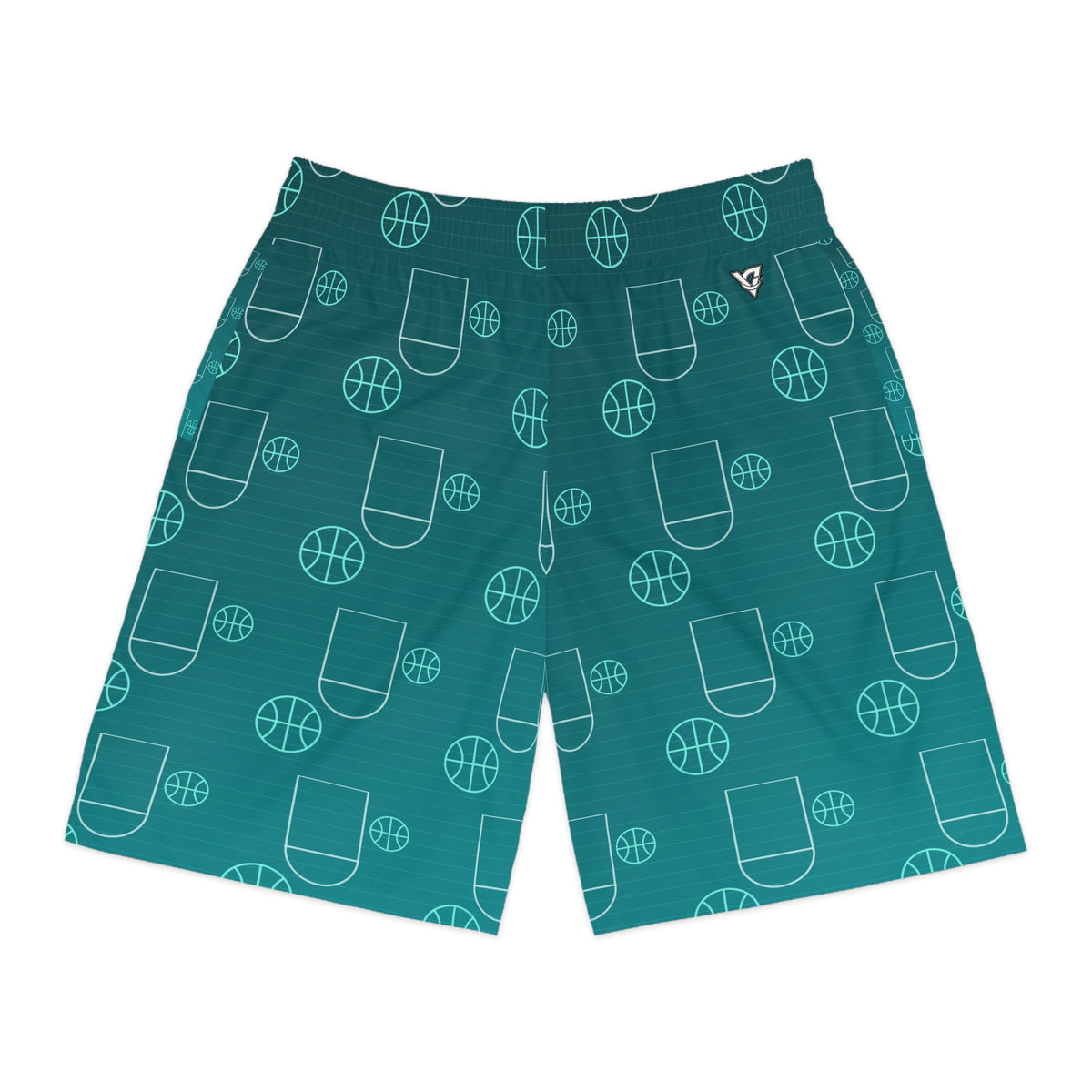 Basketball Teal Wave Court Seam Men's Athletic Shorts with Pockets