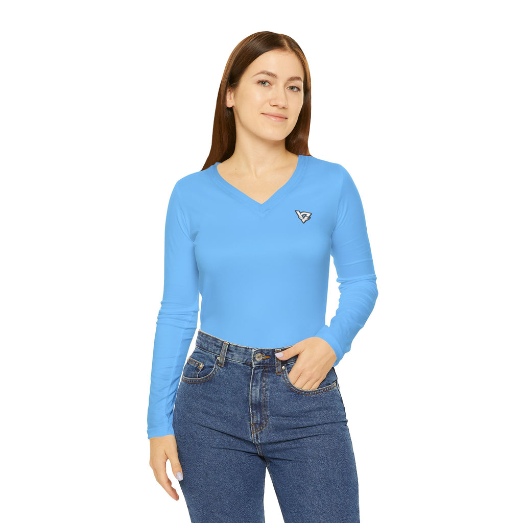 Sky Blue Essential Women's Long Sleeve V-Neck Athletic Top
