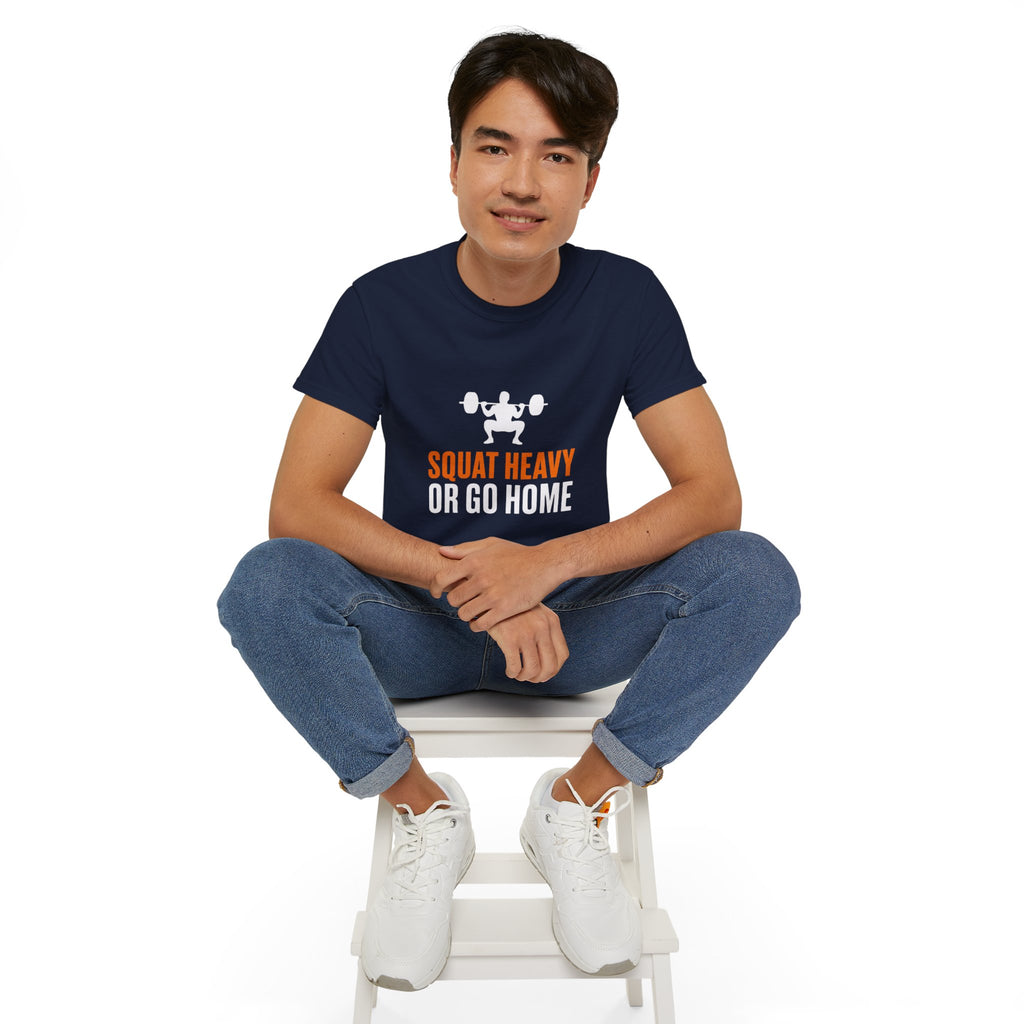 Squat Heavy Tee — Bold Orange Gym Shirt for Weightlifters & CrossFit
