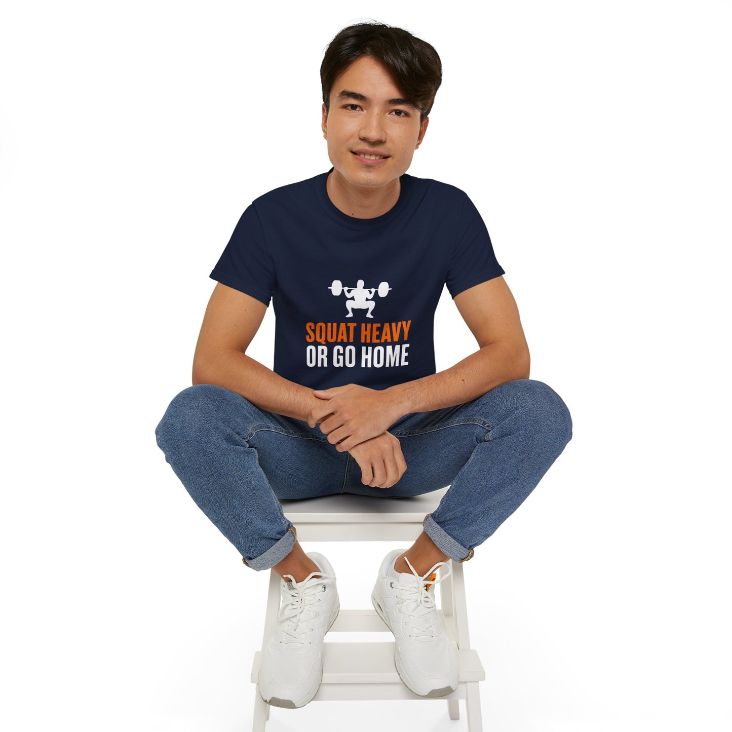 Squat Heavy Tee — Bold Orange Gym Shirt for Weightlifters & CrossFit