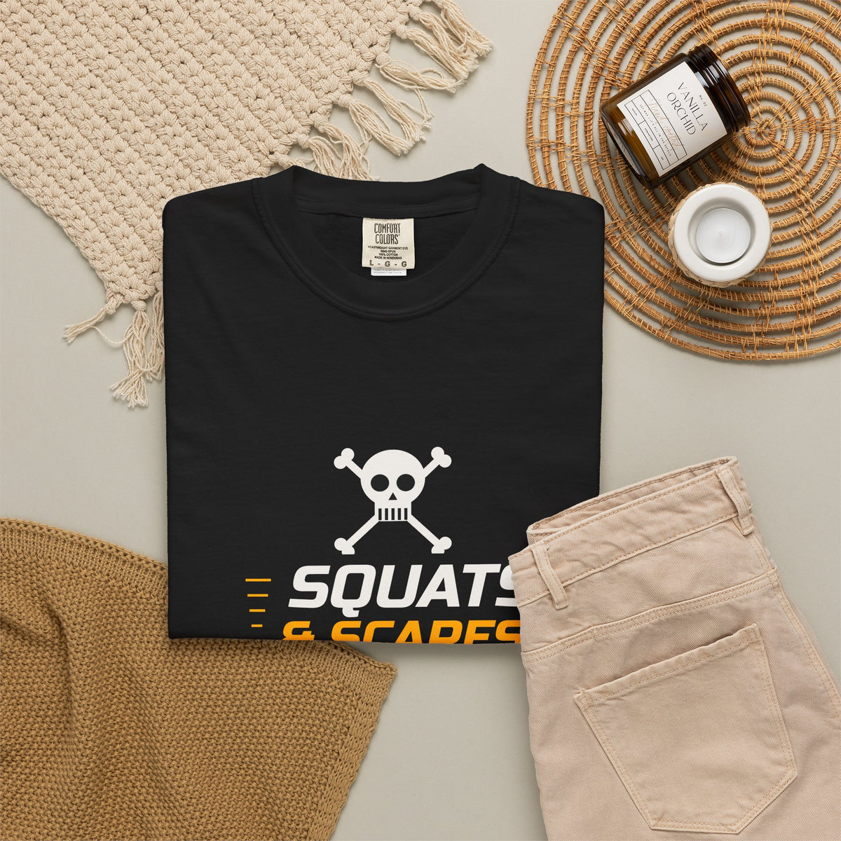 Squats & Scares | Women's Halloween Garment-Dyed Graphic Tee