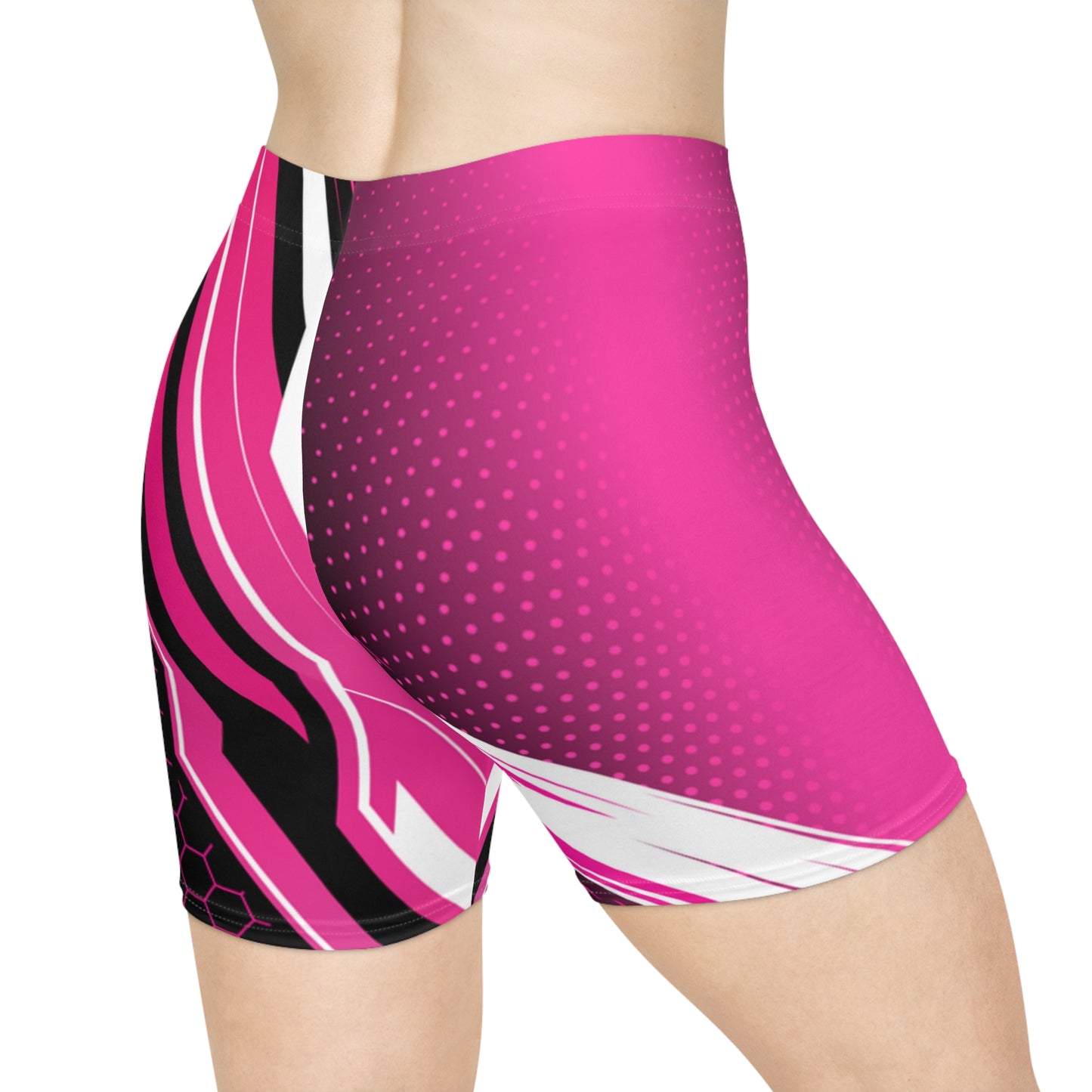 Magenta Streak Biker Shorts | Women's Pink & White Brushstroke Activewear