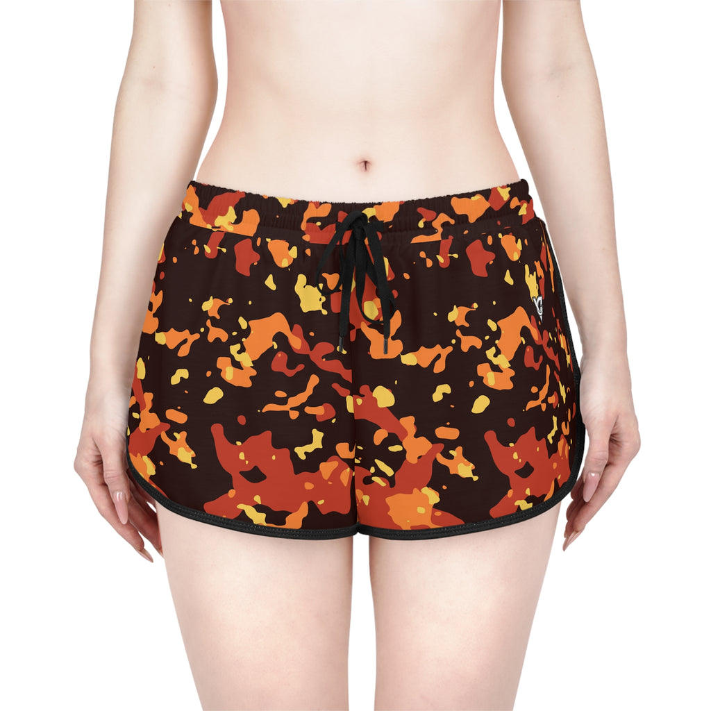 Women's Sunset Orchard Splatter Relaxed Shorts — All-Over Print Running & Workout Shorts
