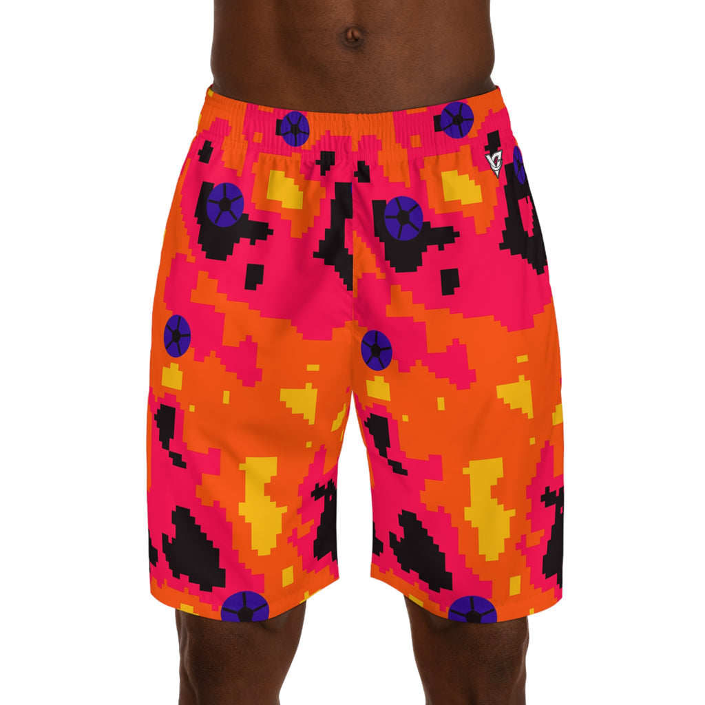 Soccer Hot Lava Pixel Camo Men's Athletic Shorts with Pockets