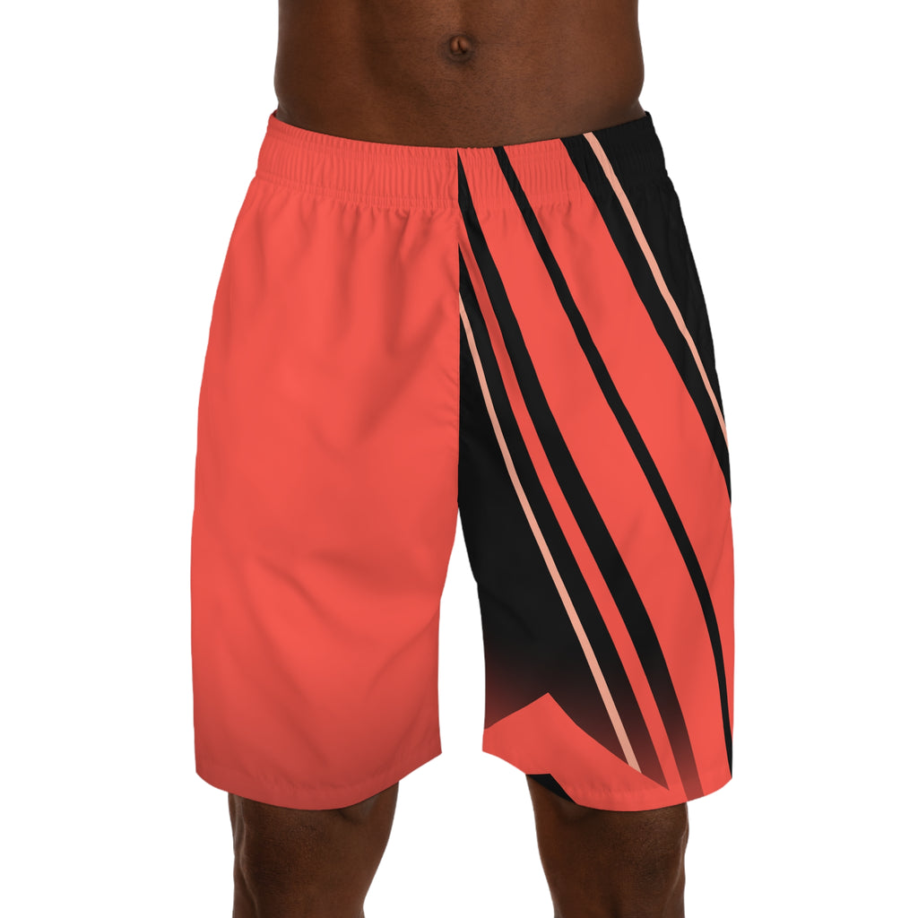 Men's Sunset Coral & Black Running Jogger Shorts with Pockets — Athletic Performance