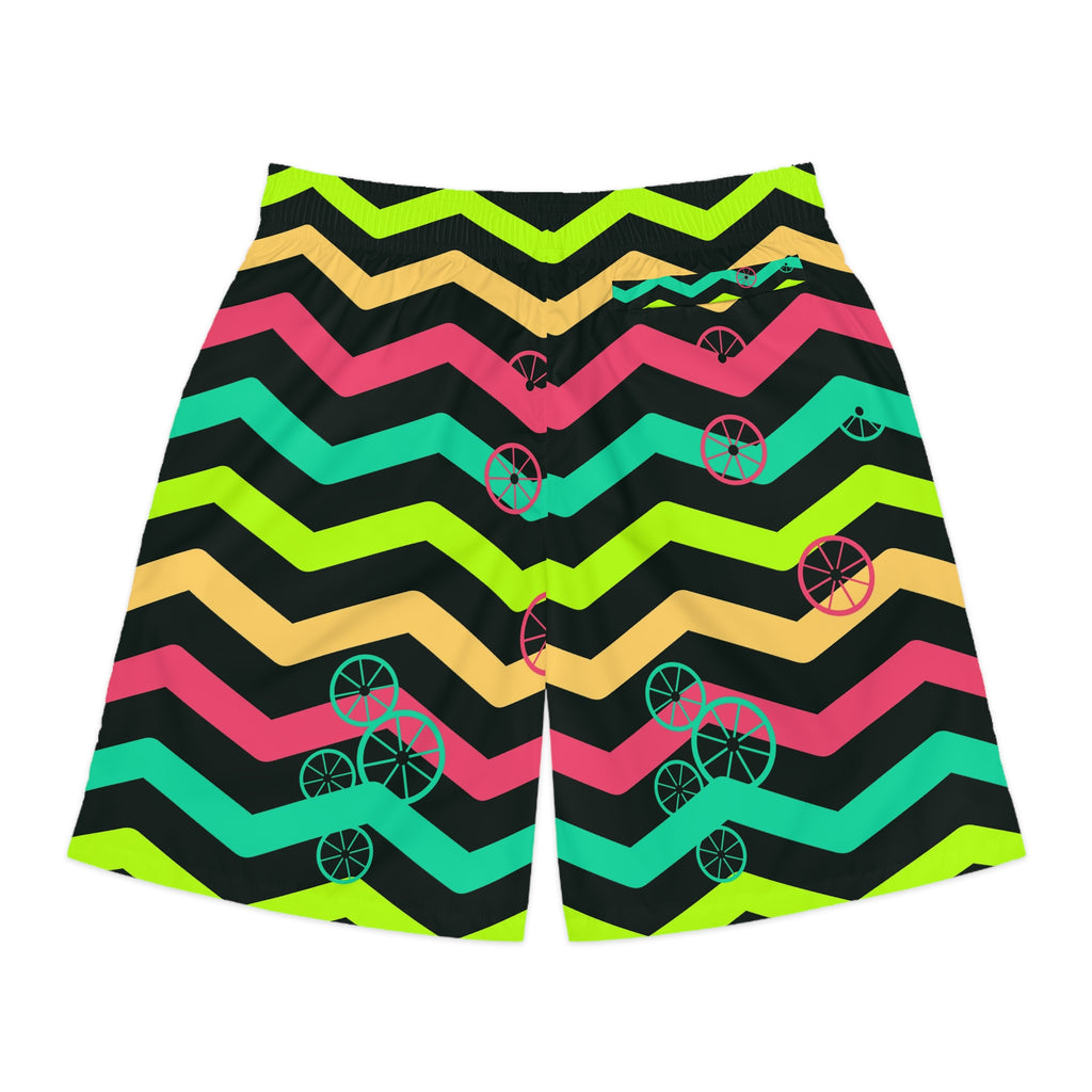 Cycling Emerald Zest Chevron Rush Men's Athletic Shorts with Pockets