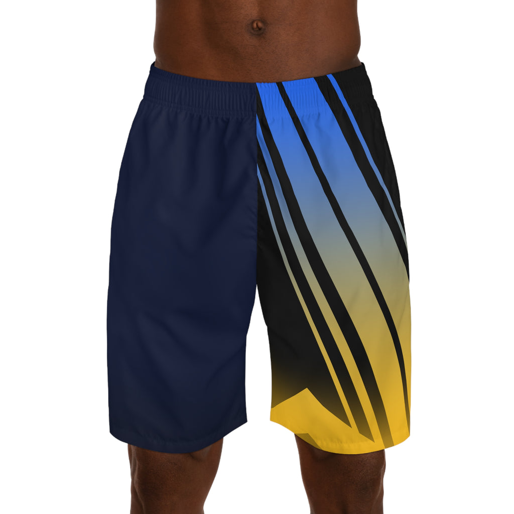 Men's Retro Lightning Blue & Gold Running Jogger Shorts with Pockets — Athletic Performance