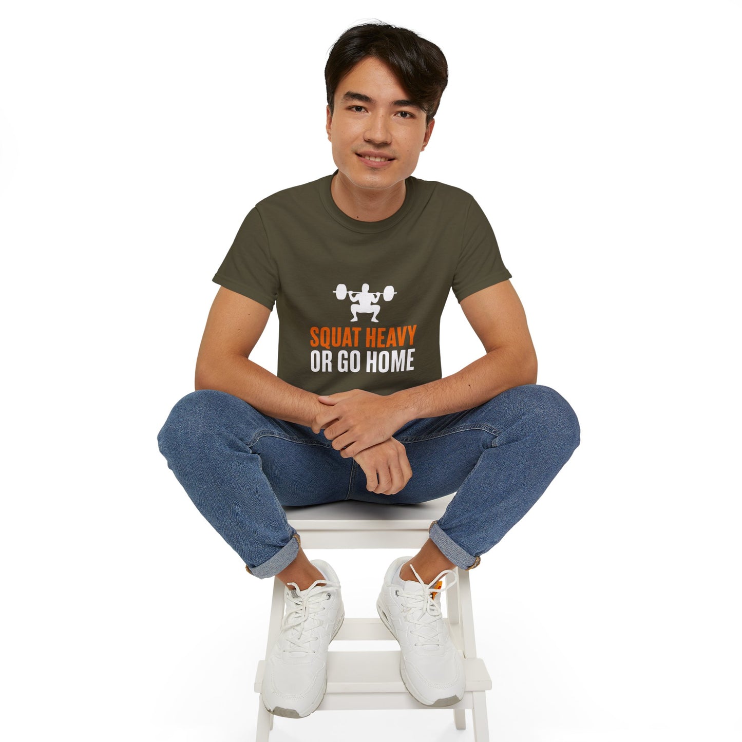Squat Heavy Tee — Bold Orange Gym Shirt for Weightlifters & CrossFit