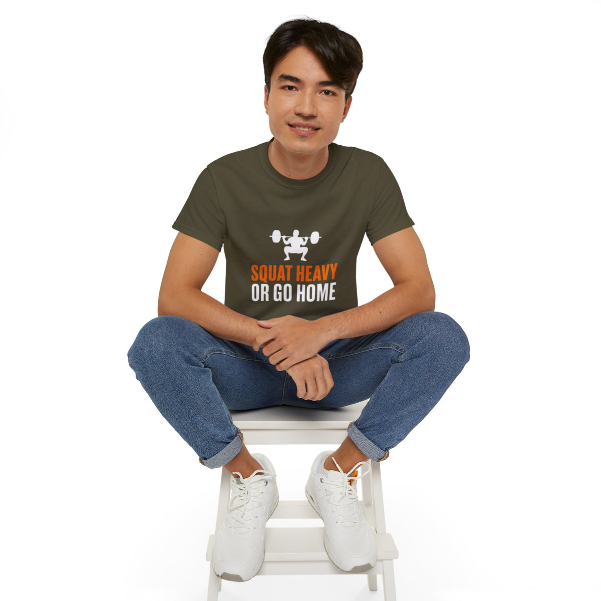 Squat Heavy Tee — Bold Orange Gym Shirt for Weightlifters & CrossFit