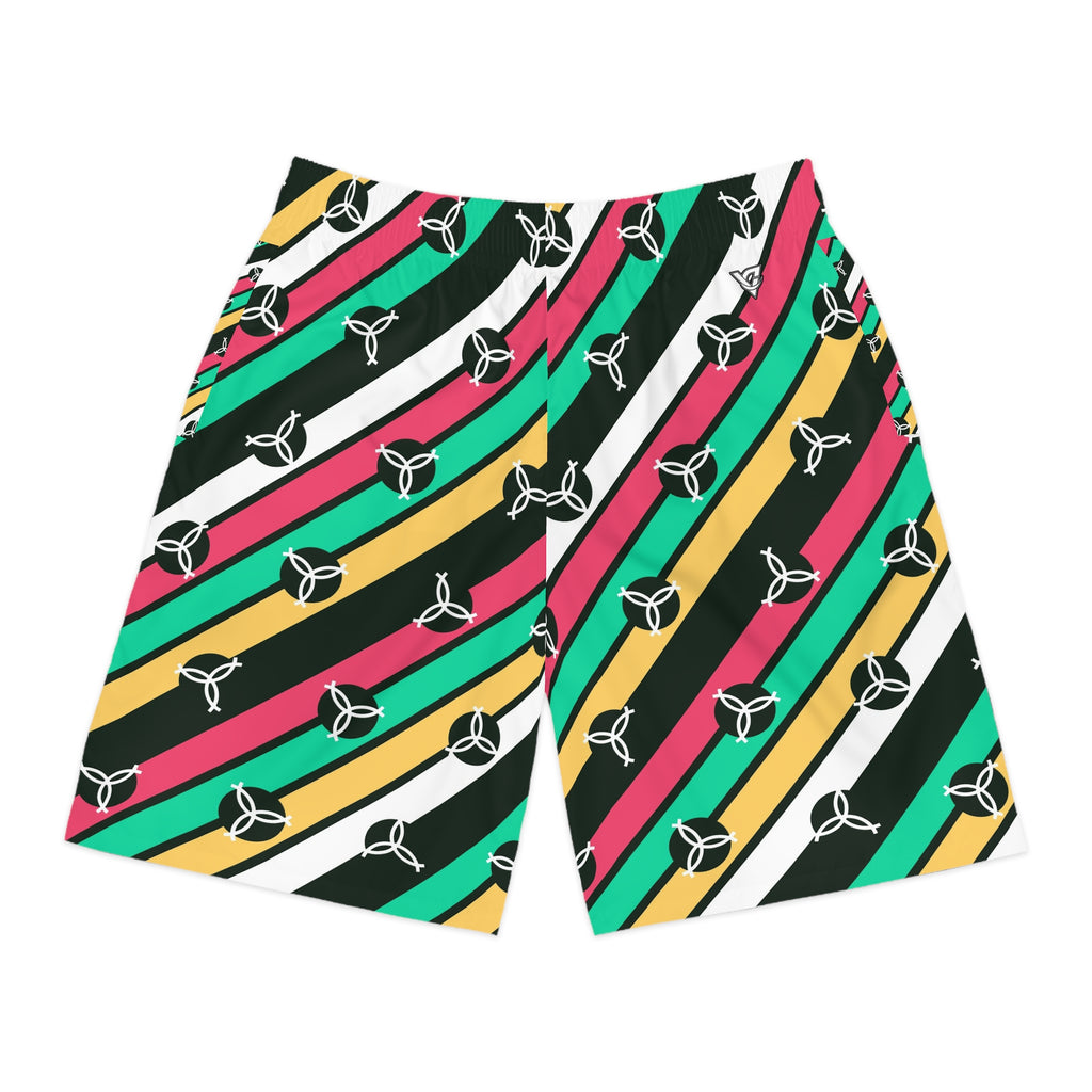 Volleyball Watermelon Stripe Surge Men's Athletic Shorts with Pockets