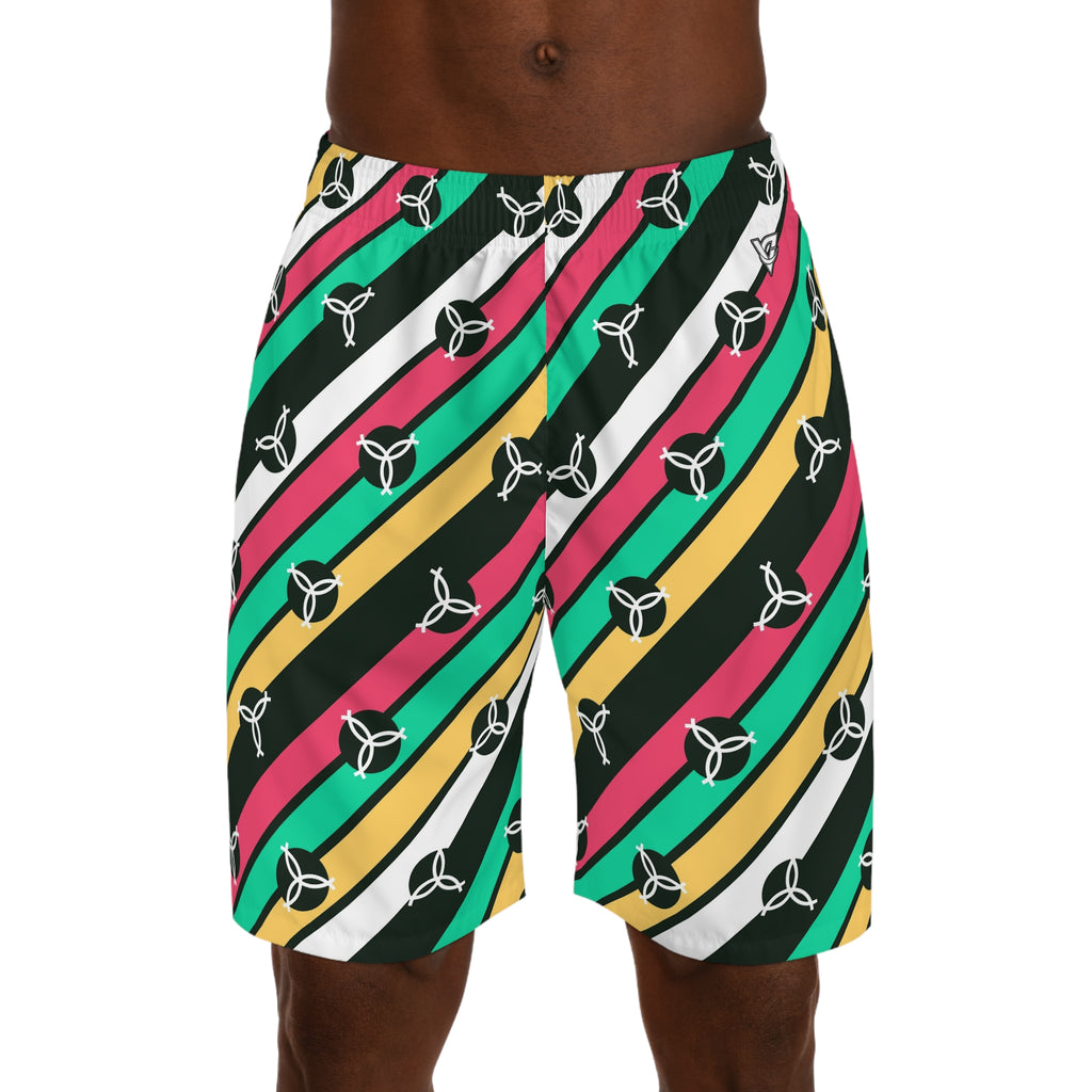 Volleyball Watermelon Stripe Surge Men's Athletic Shorts with Pockets