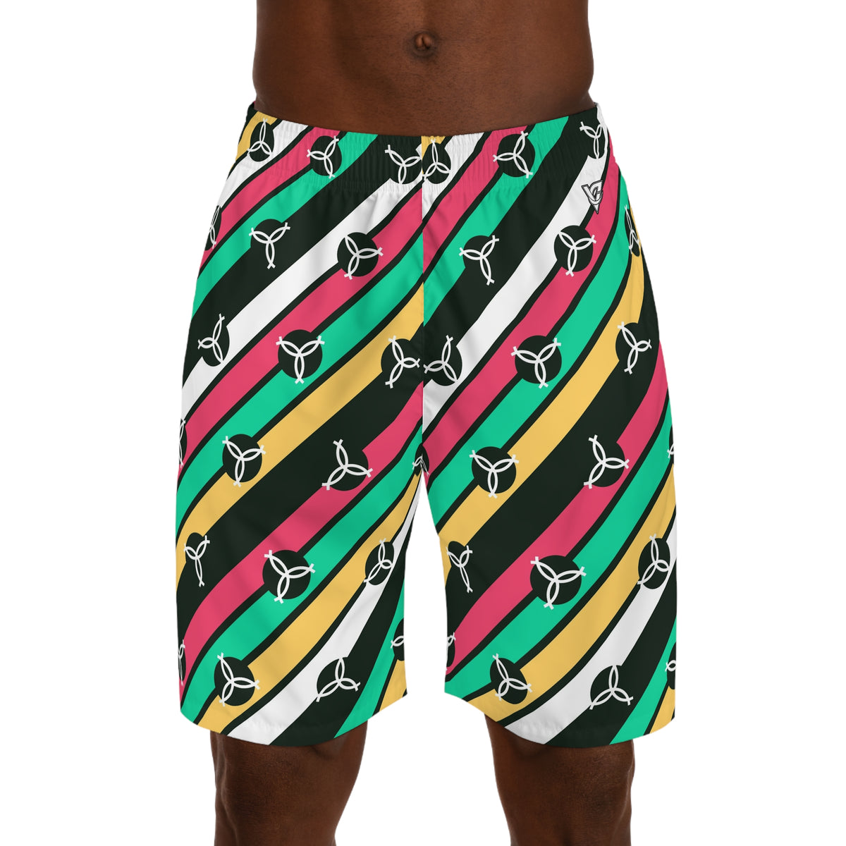 Volleyball Watermelon Stripe Surge Men's Athletic Shorts with Pockets