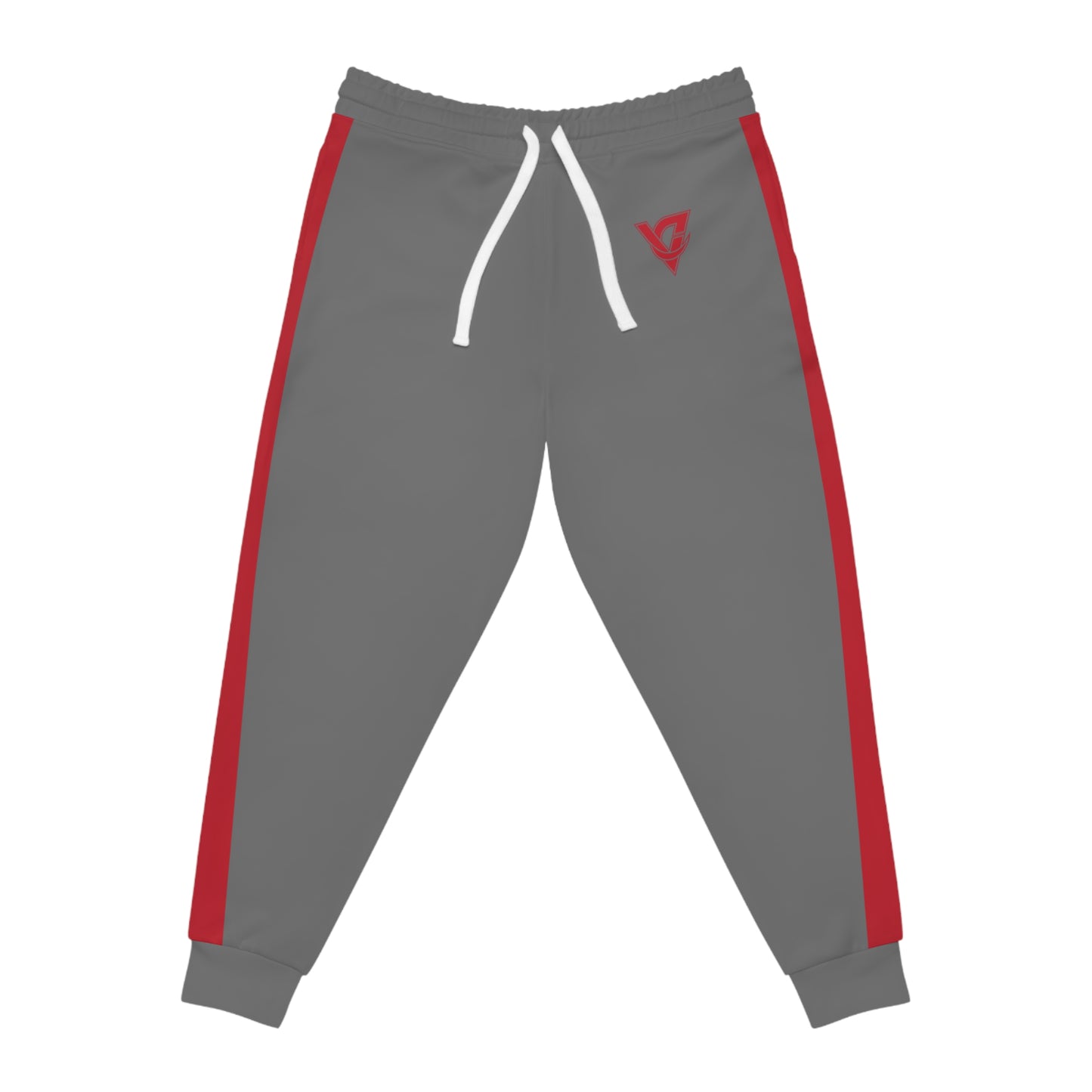 Grey Athletic Joggers with Red Side Stripes – Casual Sportswear Sweatpants