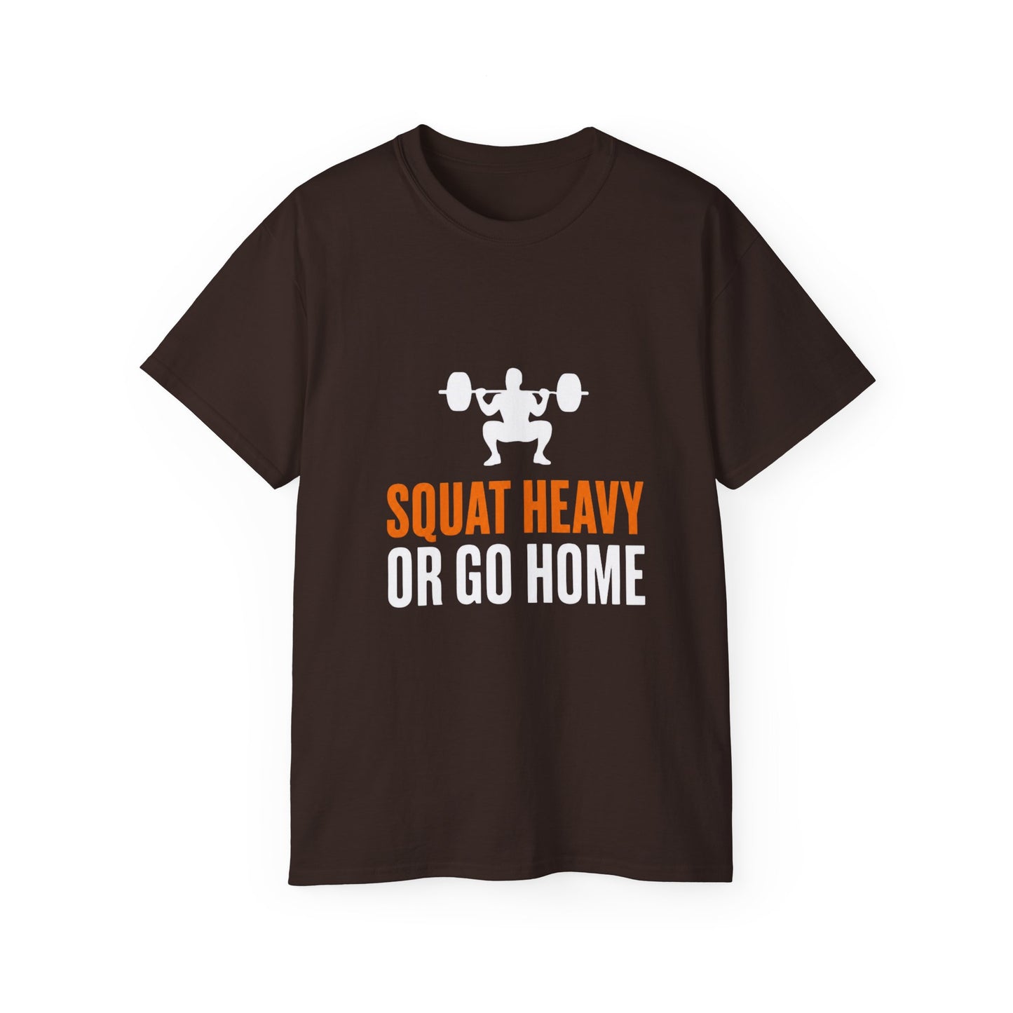 Squat Heavy Tee — Bold Orange Gym Shirt for Weightlifters & CrossFit