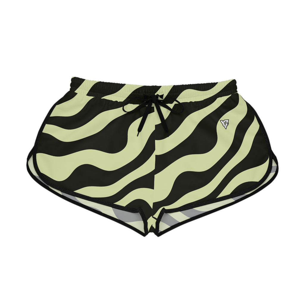Women's Olive Zebra Relaxed Shorts — All-Over Print Running & Workout Shorts