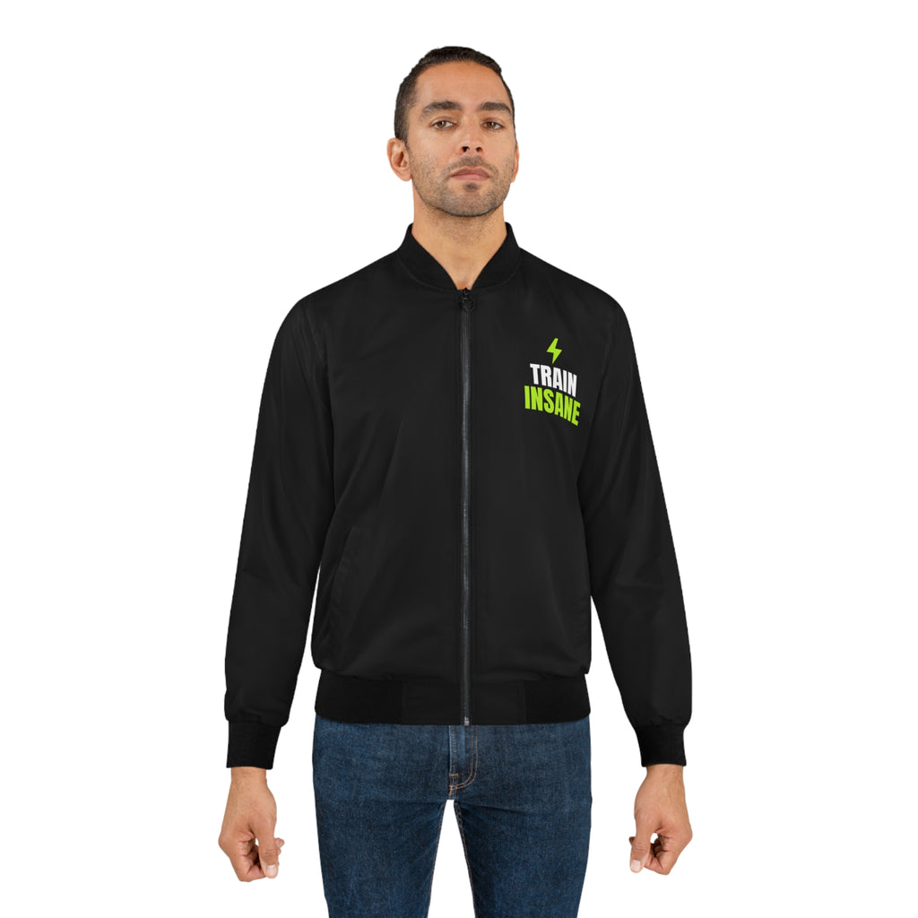 Men's Train Insane Bomber Jacket – Black Motivational Gym Jacket