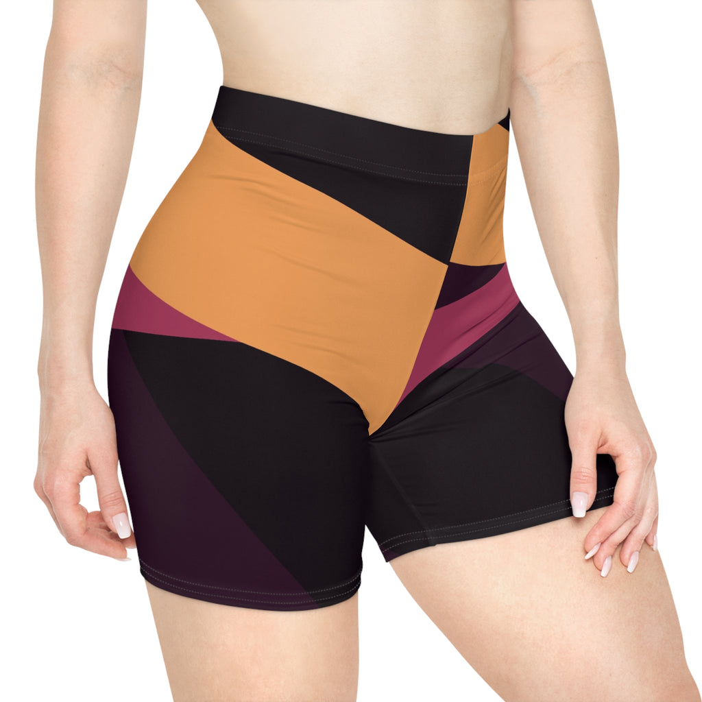 Plum Spice Shard Women's Biker Shorts — High-Waist Workout Shorts