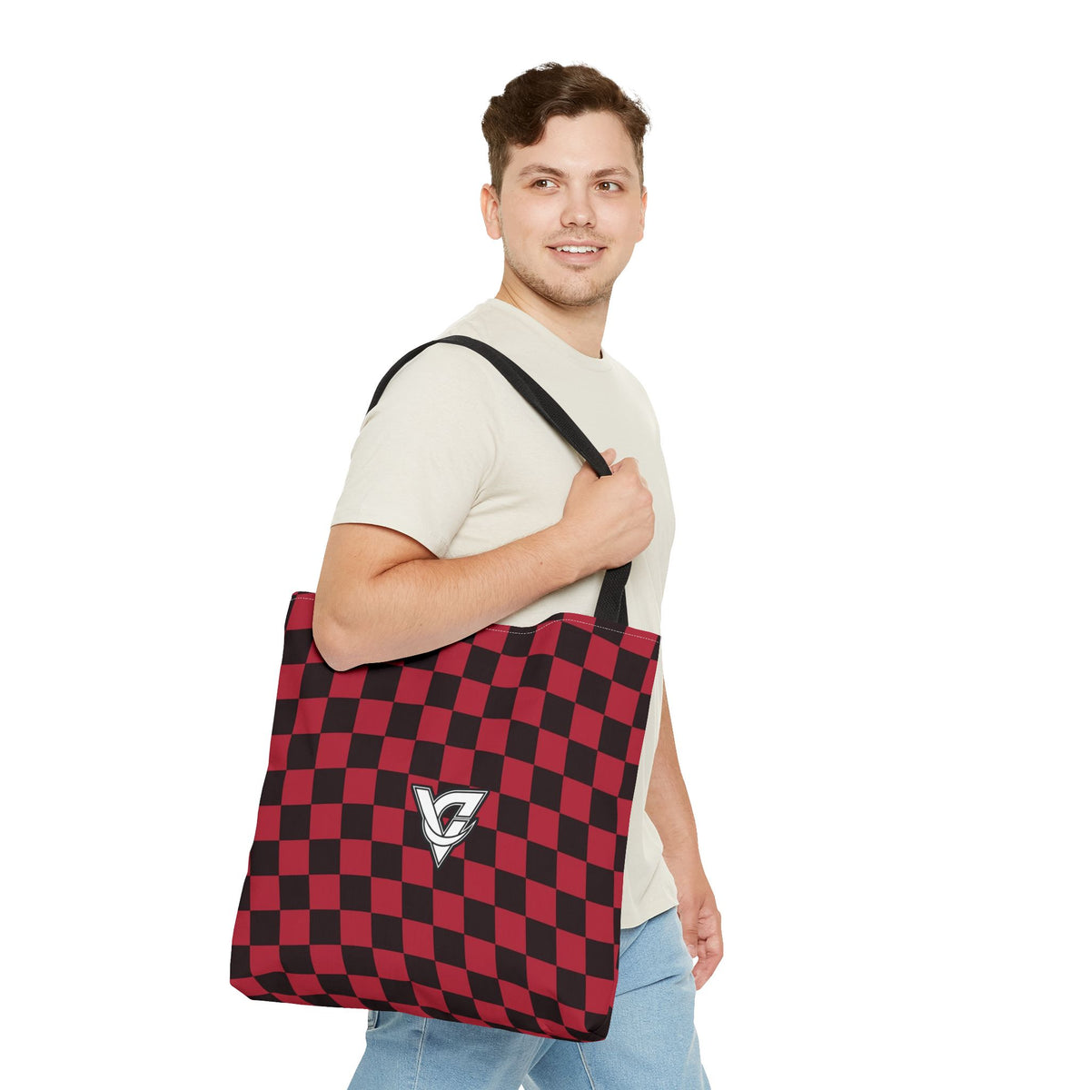 Spiced Wine Warp Check Tote Bag — All-Over Print Gym & Everyday Tote