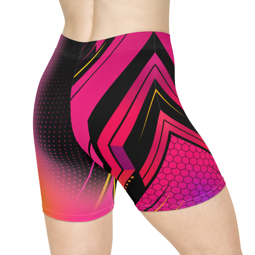 Biker Shorts | Neon Pink Geometric Activewear