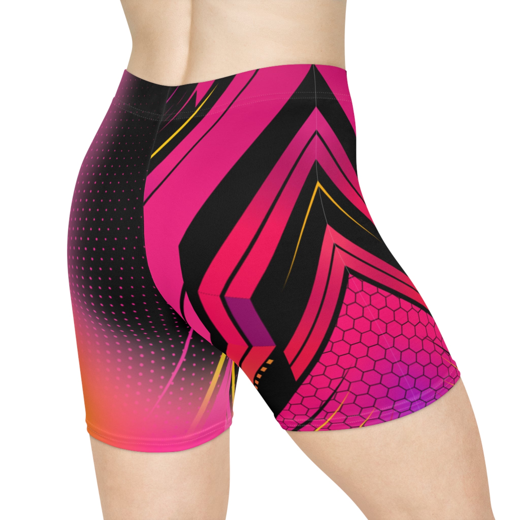 Biker Shorts | Neon Pink Geometric Activewear