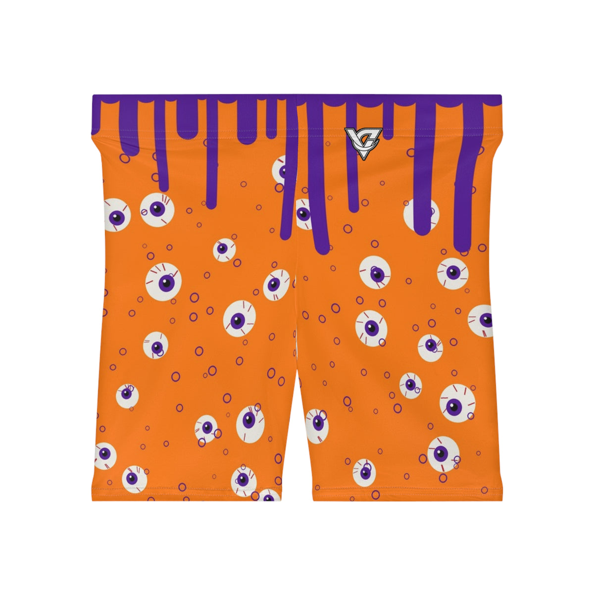 Halloween Pumpkin Orange Slime Drip Women's Biker Shorts — High-Waist Workout Shorts