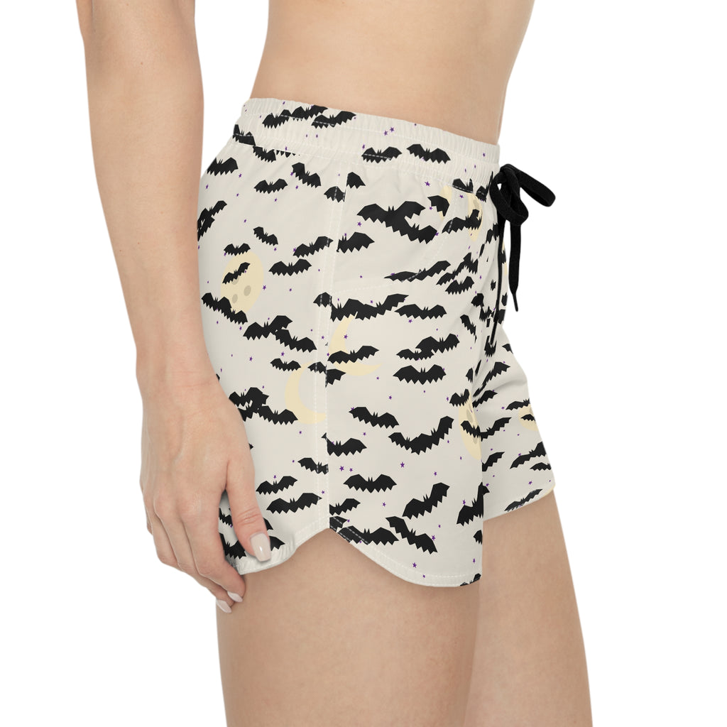 Women's Multipurpose Athletic Shorts with Pockets | Halloween Bone White Bat Swarm