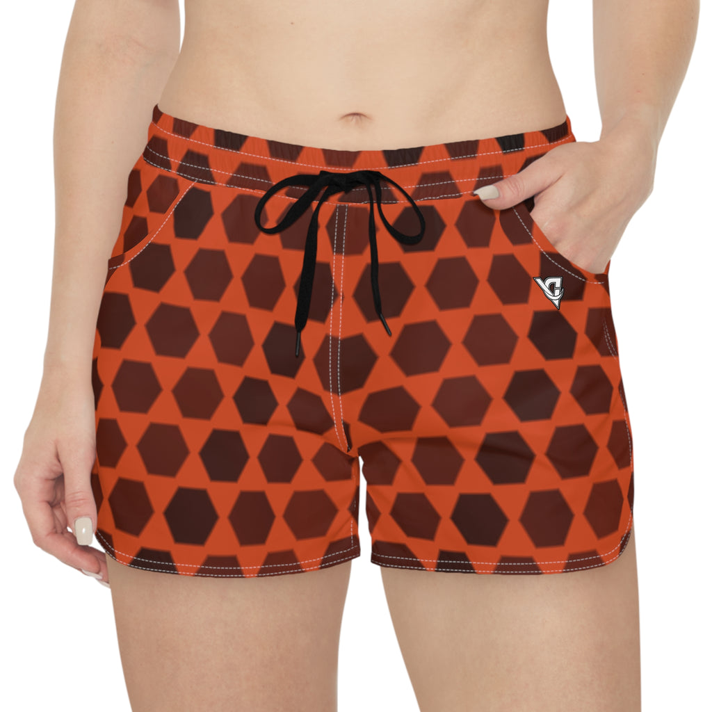 Women's Multipurpose Athletic Shorts with Pockets | Rust Hex Grid