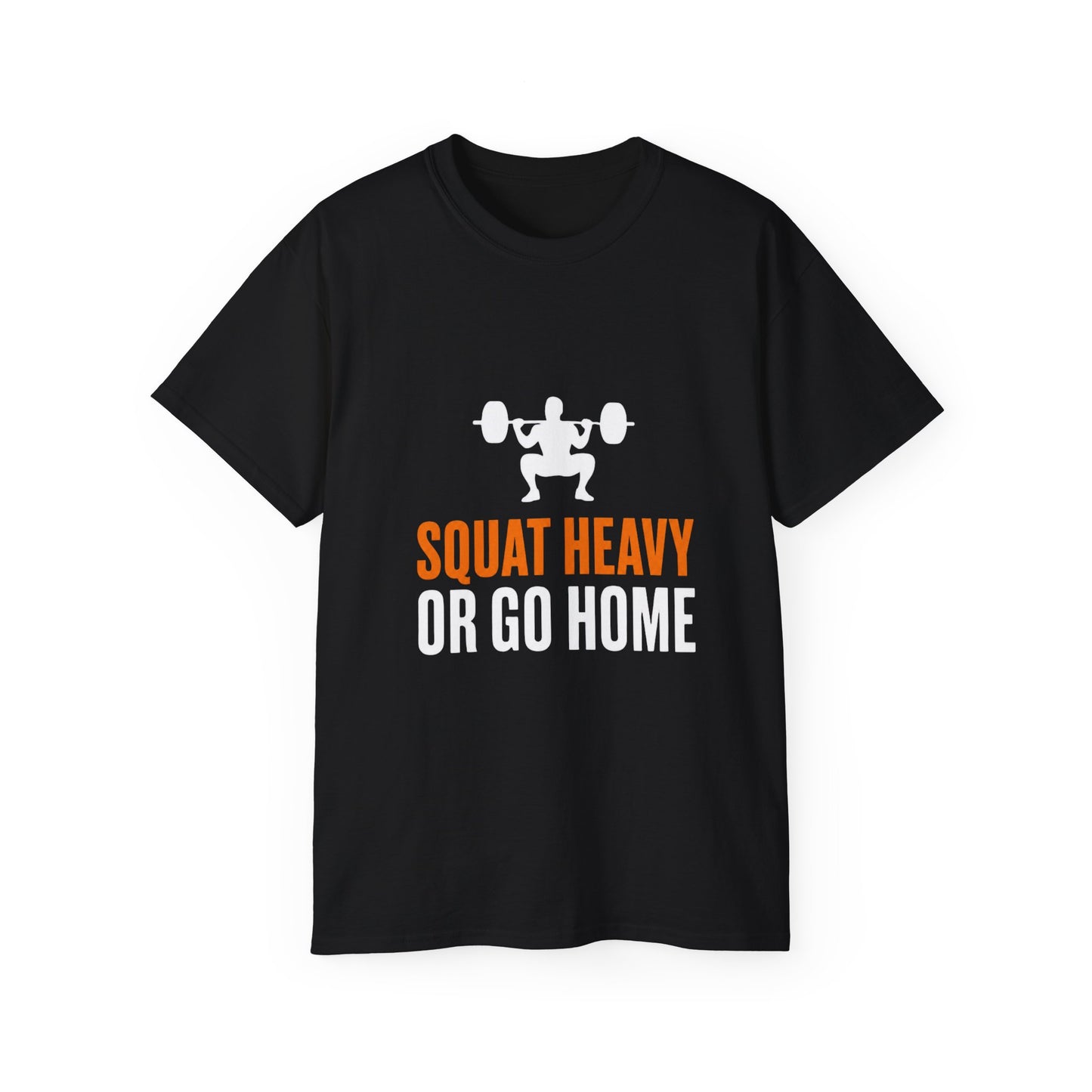 Squat Heavy Tee — Bold Orange Gym Shirt for Weightlifters & CrossFit