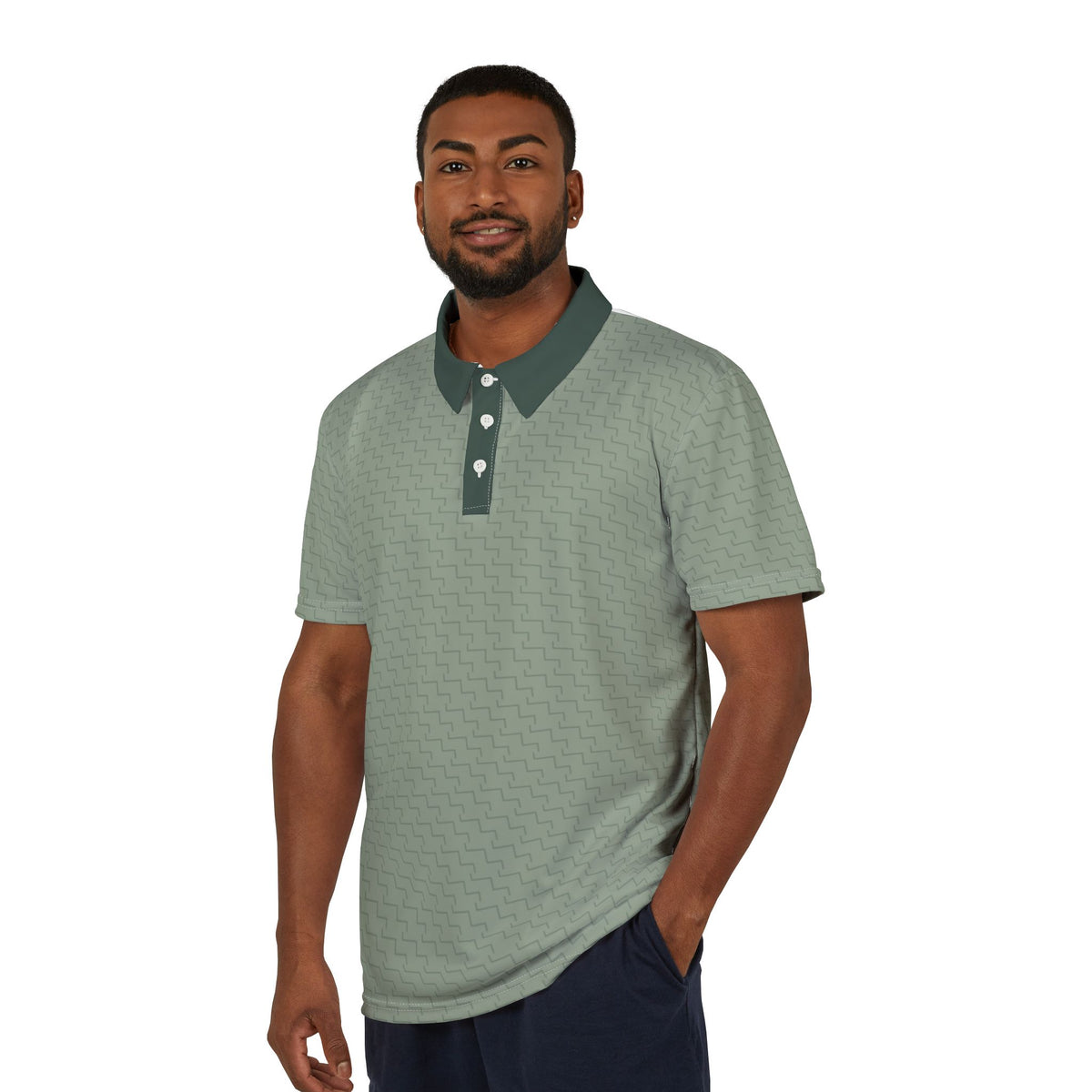 Green Geometric Polo Shirt — Men's Casual Golf & Business-Casual Top