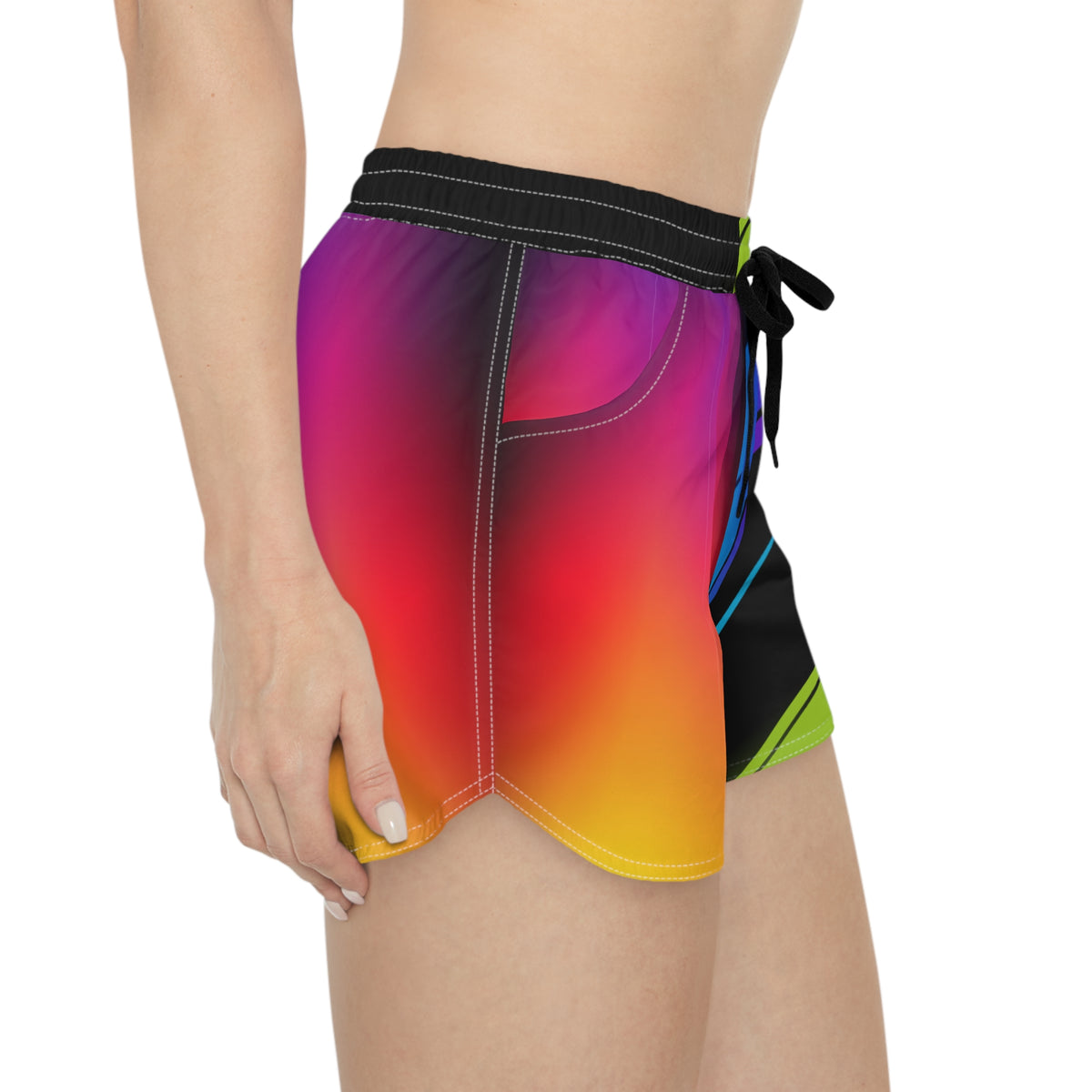 Women's Multipurpose Athletic Shorts with Pockets | Neon Rainbow Geometric