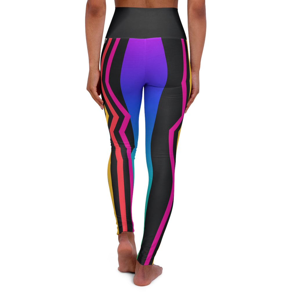 High-Waist Colorblock Yoga Leggings — Neon Gradient Stripes