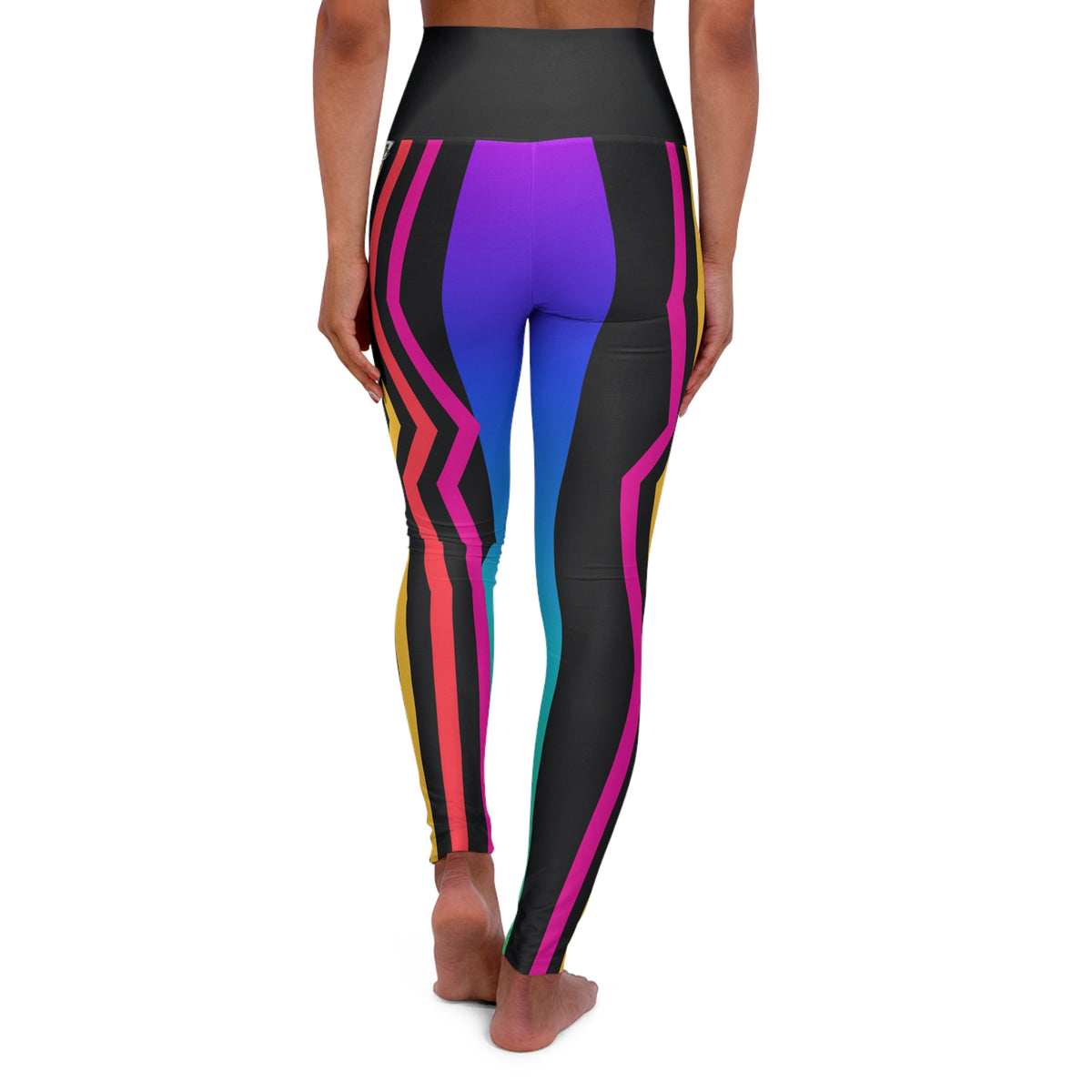 High-Waist Colorblock Yoga Leggings — Neon Gradient Stripes