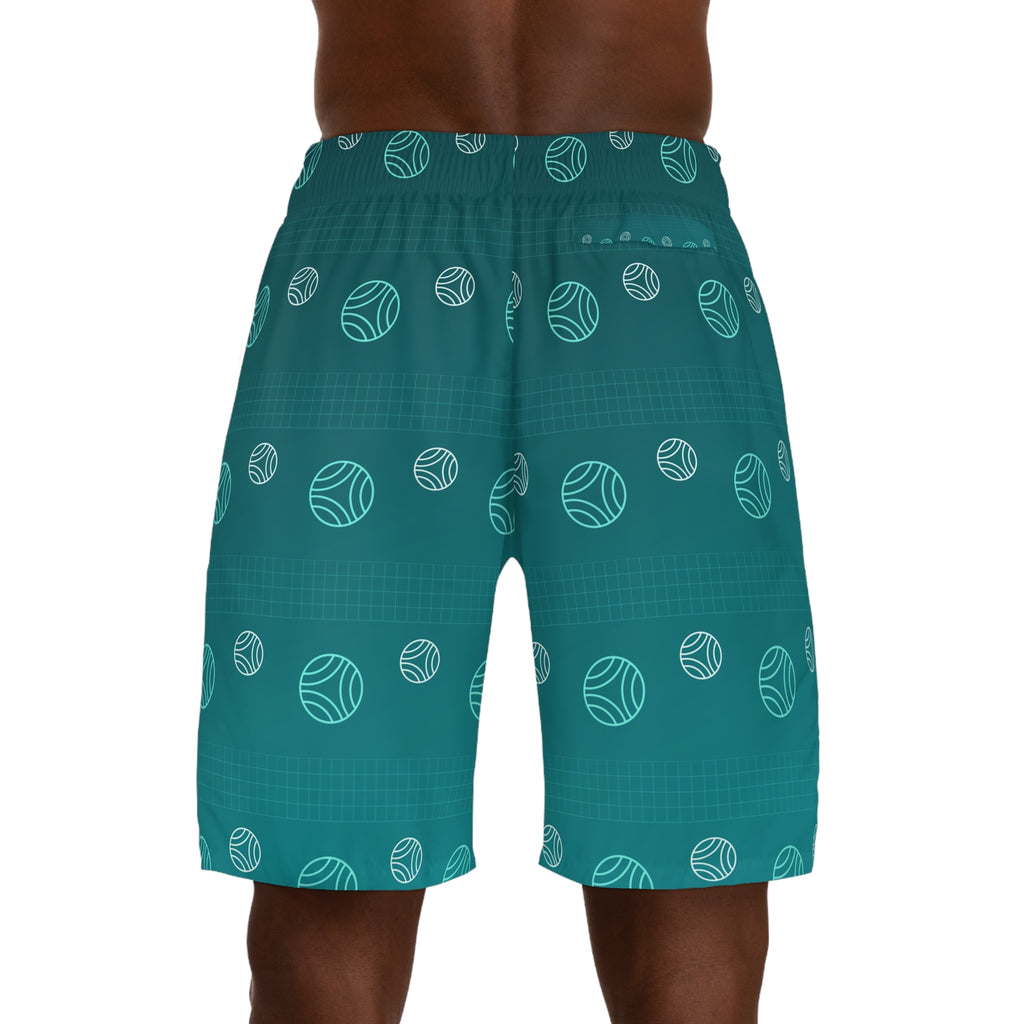 Volleyball Teal Wave Spike Panel Men's Athletic Shorts with Pockets