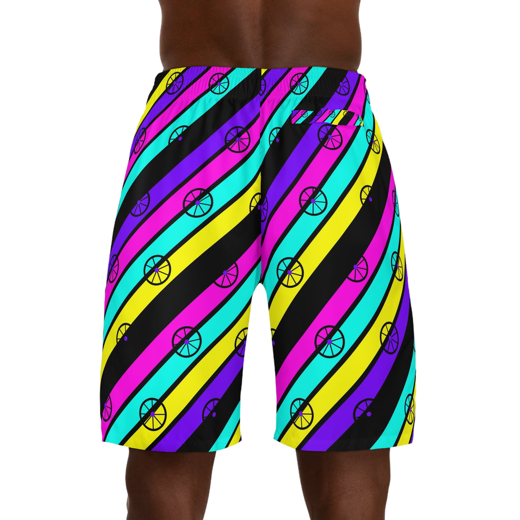 Cycling Midnight Neon Stripe Surge Men's Athletic Shorts with Pockets