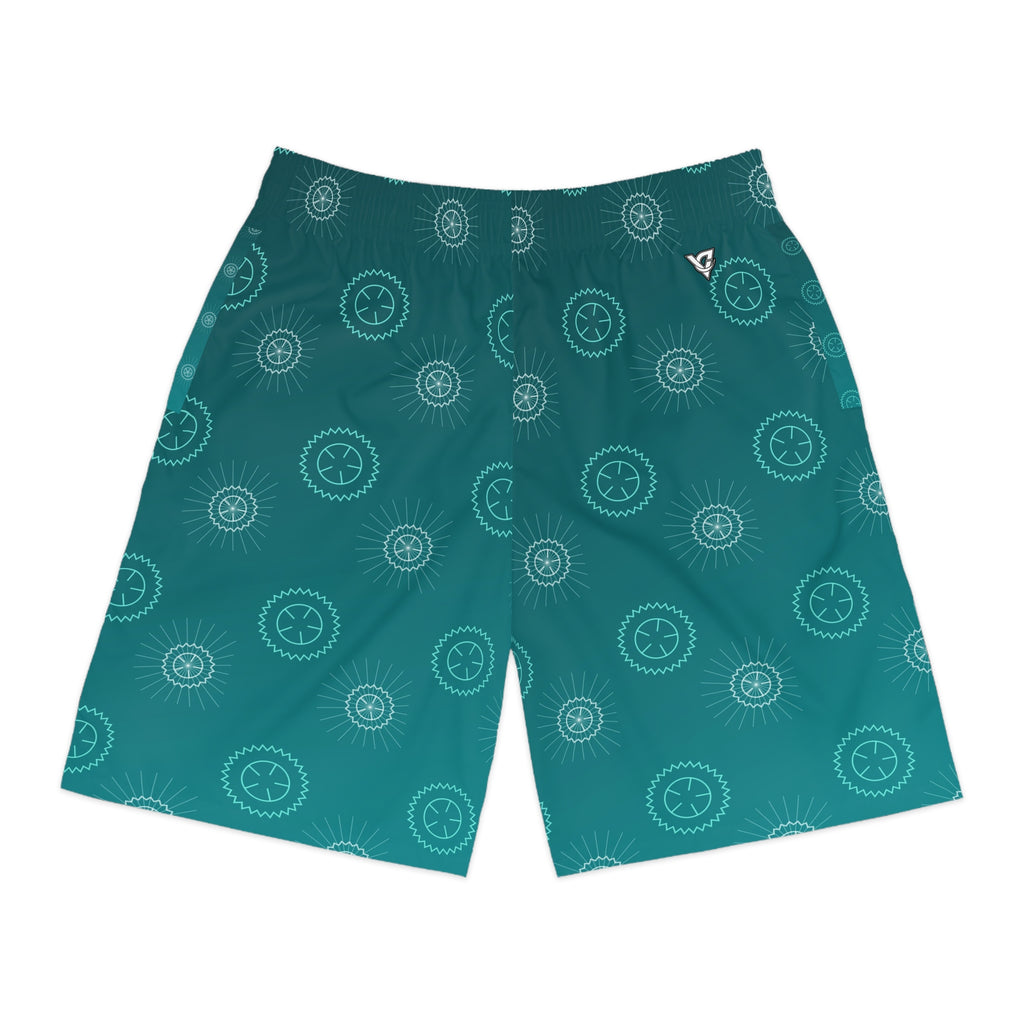 Cycling Teal Wave Chainring Men's Athletic Shorts with Pockets