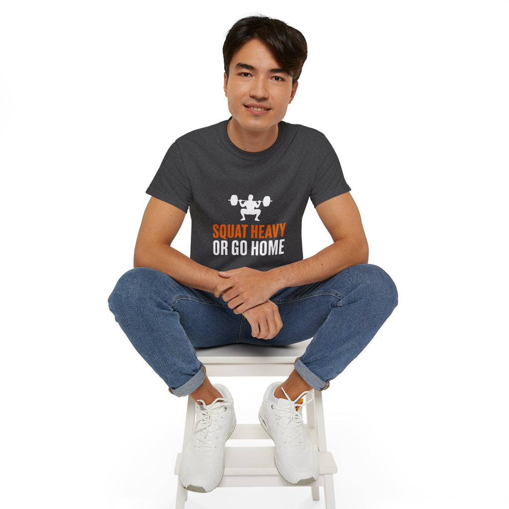 Squat Heavy Tee — Bold Orange Gym Shirt for Weightlifters & CrossFit