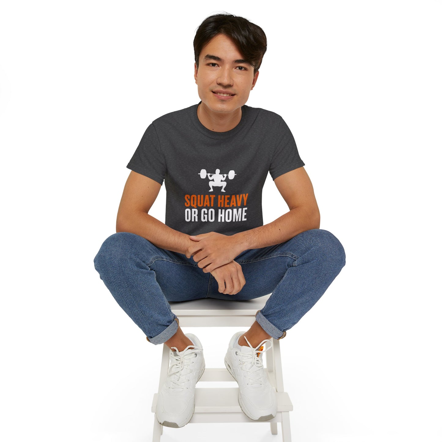 Squat Heavy Tee — Bold Orange Gym Shirt for Weightlifters & CrossFit