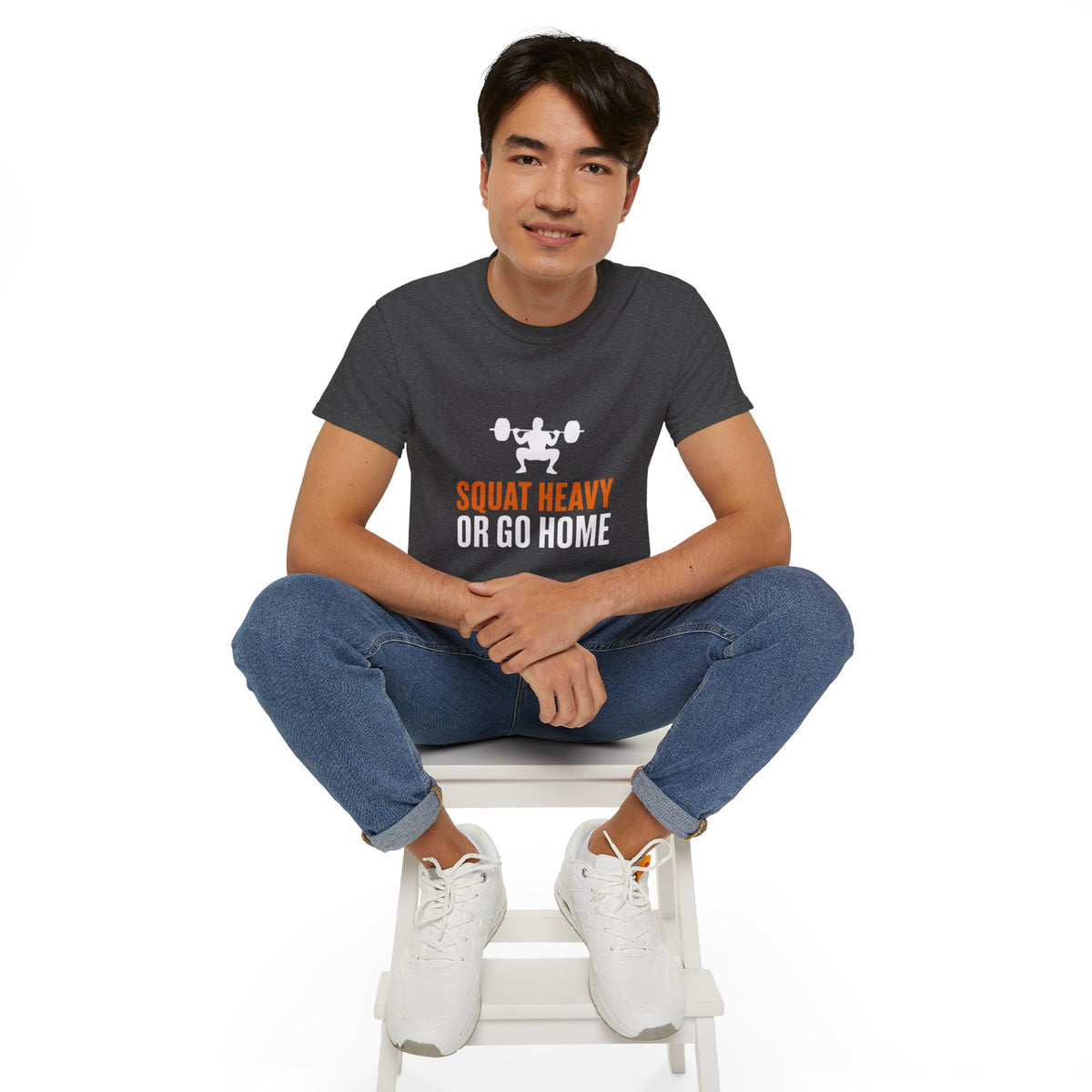 Squat Heavy Tee — Bold Orange Gym Shirt for Weightlifters & CrossFit