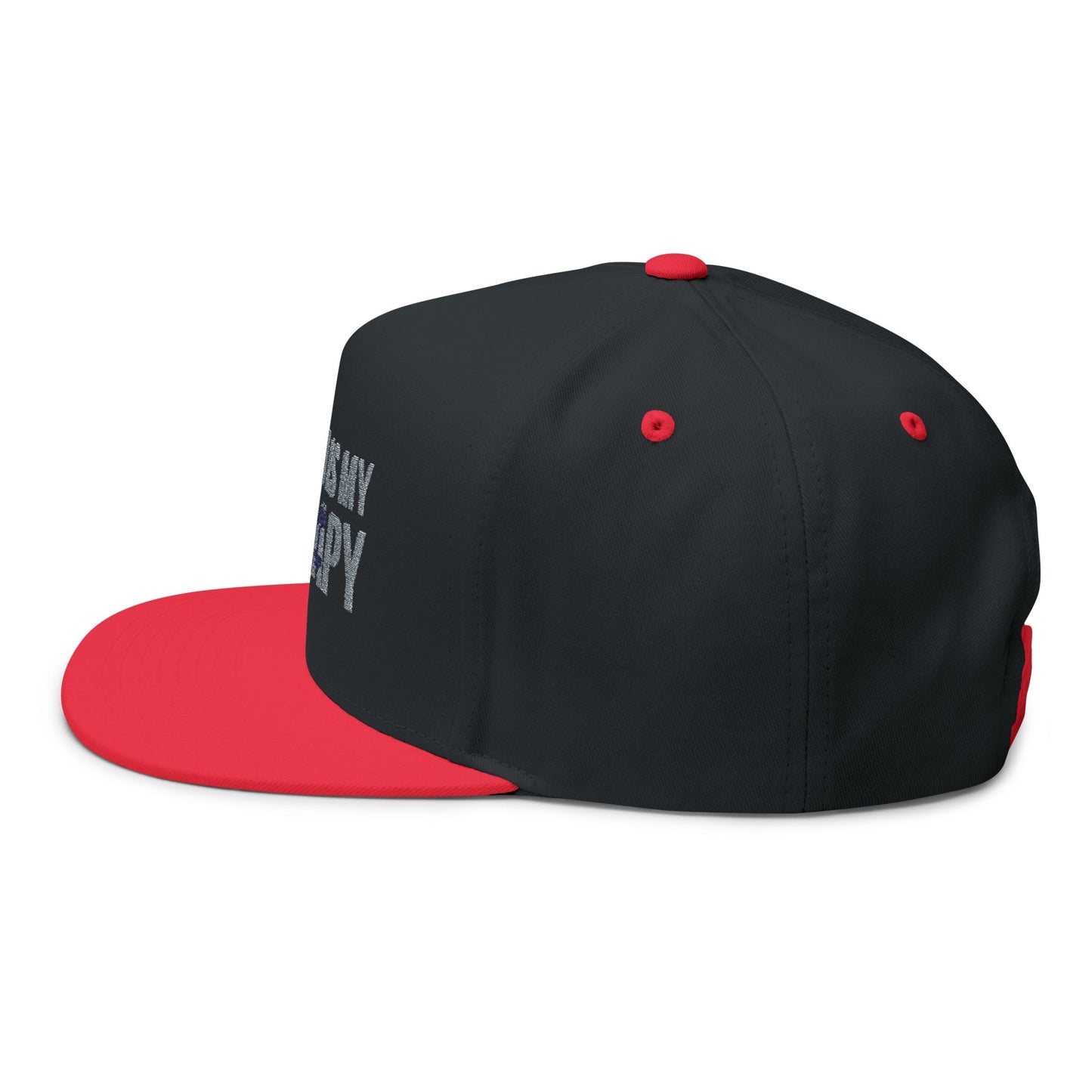Flat Bill Cap — "The Gym Is My Therapy" Embroidered Fitness Hat