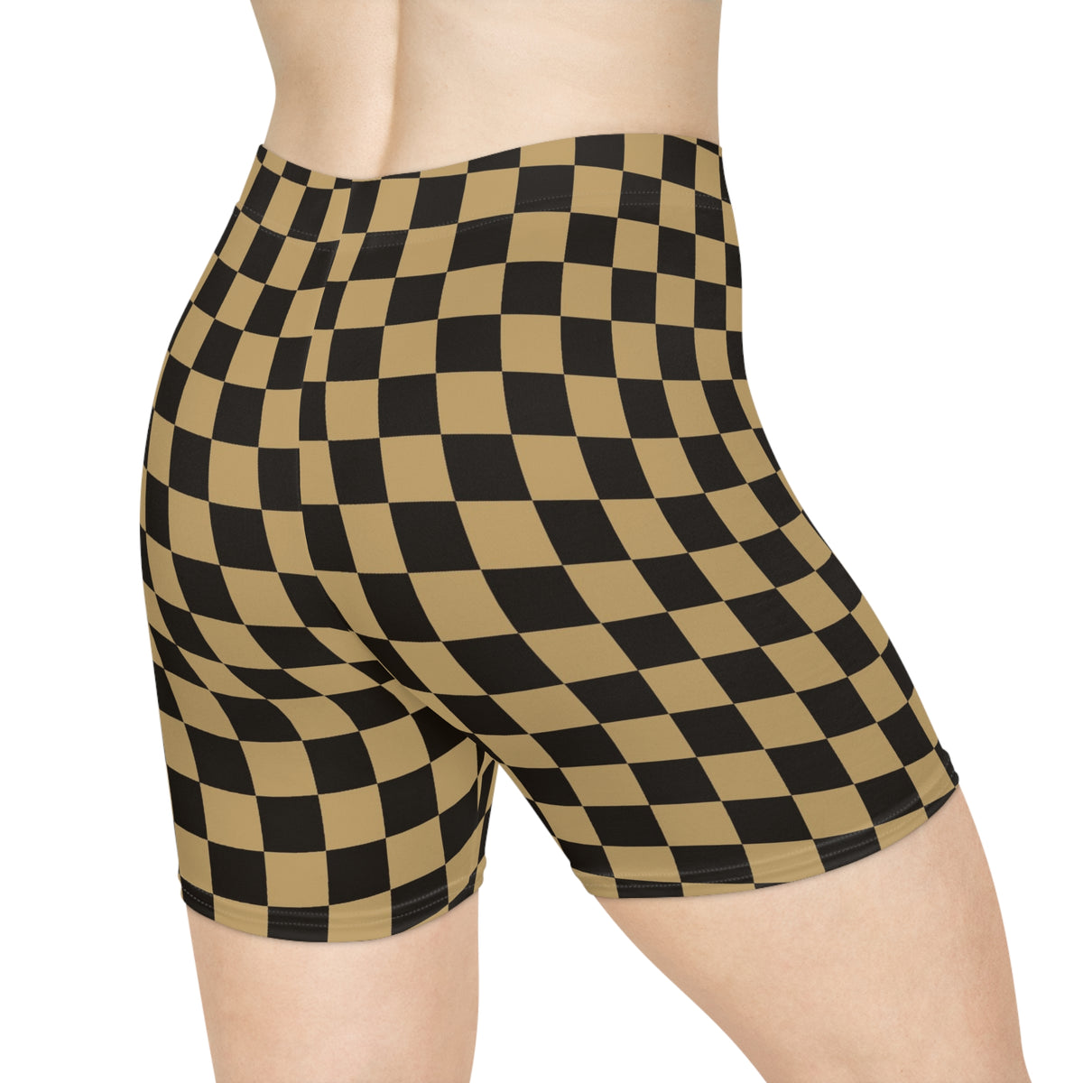 Sandstorm Warp Check Women's Biker Shorts — High-Waist Workout Shorts
