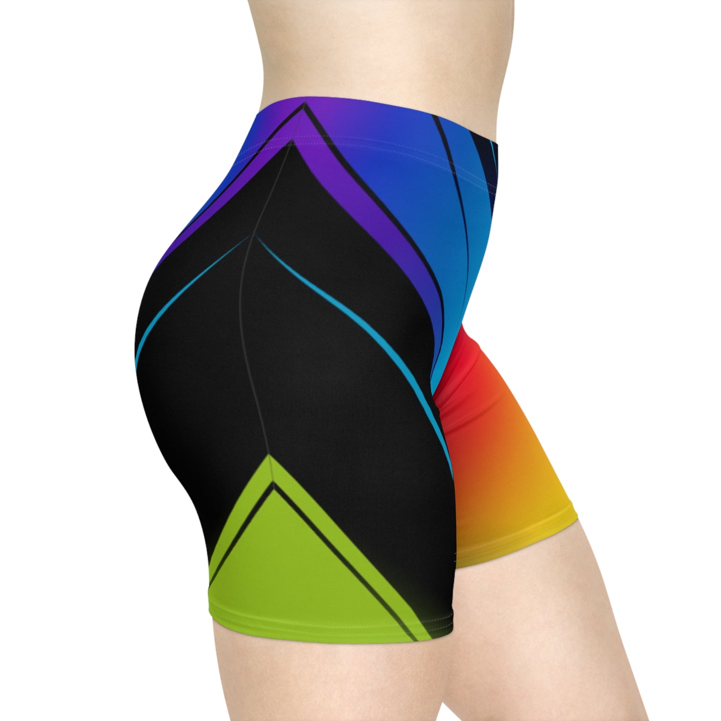 Women Spectrum Fade Biker Shorts - Multicolor Gradient Geometric Activewear