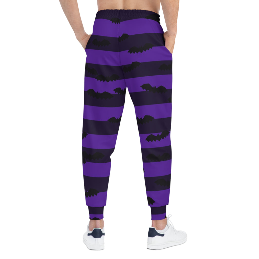 Halloween Witching Purple Bat Stripe Men's Joggers – All-Over Print Athletic Jogger Pants