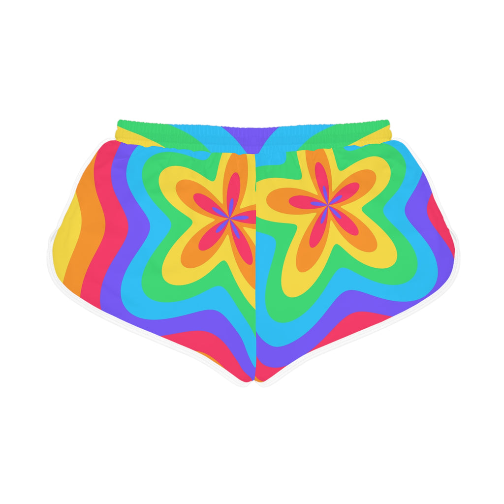 Women's Groovy Rings Relaxed Shorts – Colorful All-Over Print Running & Workout Shorts