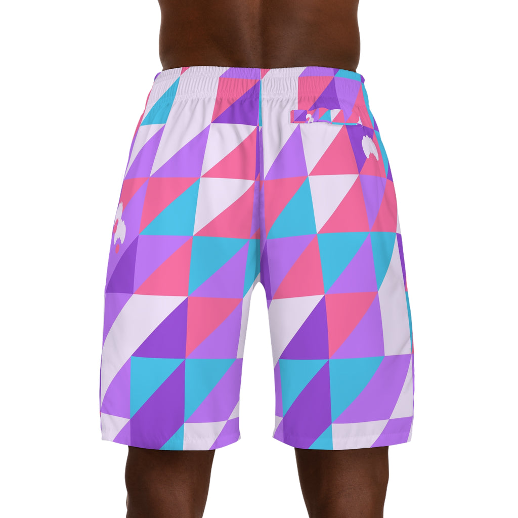 Yoga Lilac Wave Prism Block Men's Athletic Shorts with Pockets