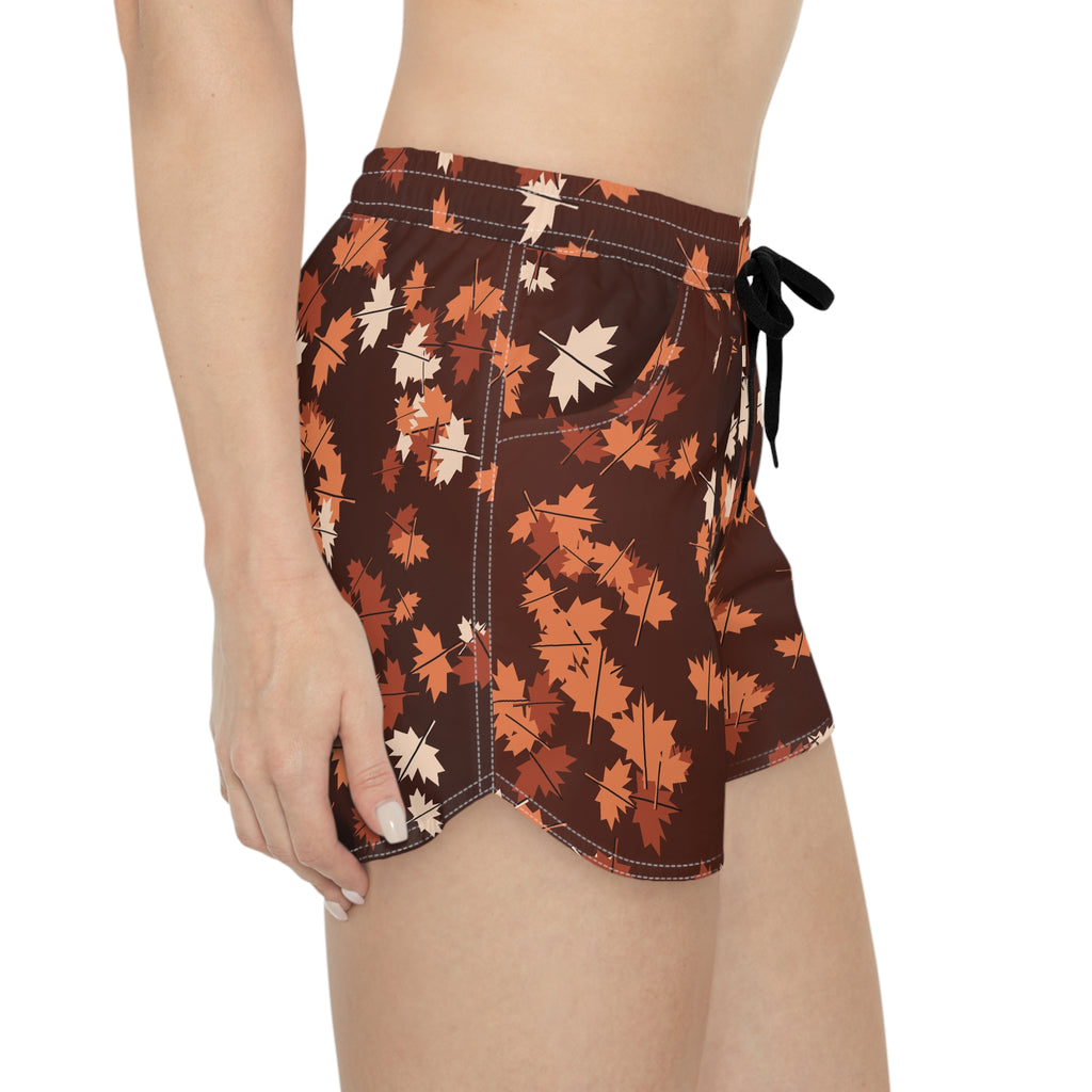 Women's Multipurpose Athletic Shorts with Pockets | Terracotta Falling Leaves