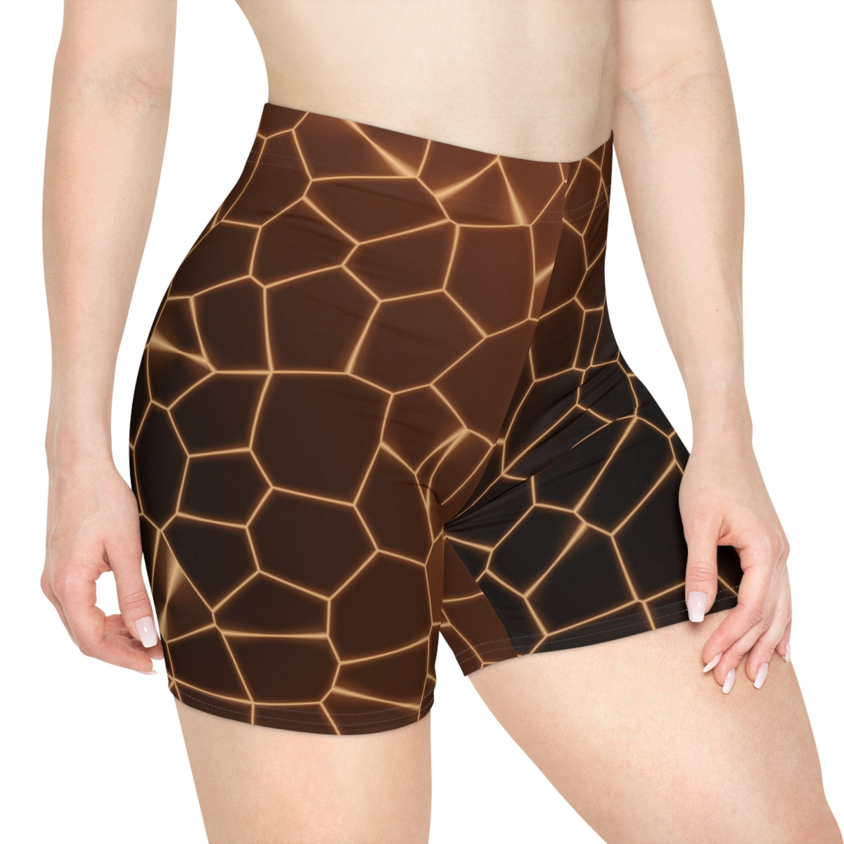 Copper Rift Women's Biker Shorts — High-Waist Workout Shorts